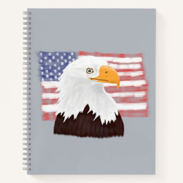 Carnet American Bald Eagle and Flag - transparent sur gri