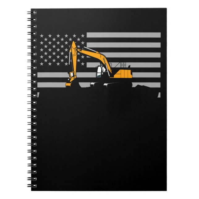 Carnet American Flag Excavator US Flag Construction (Devant)