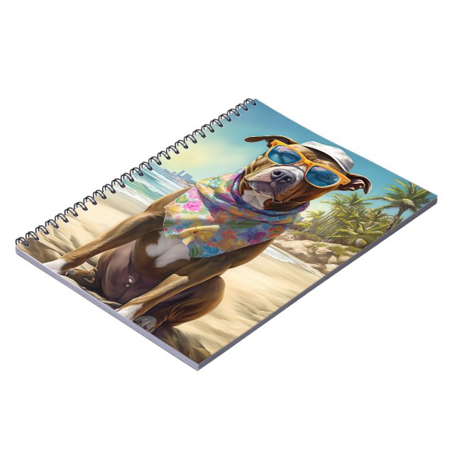 Carnet American Staffordshire sur la plage, cadeau d'été (Côté gauche)