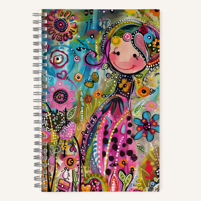 Carnet *~* AN1  Floral Fantasy Whimsical Happy GIRL (Recto)