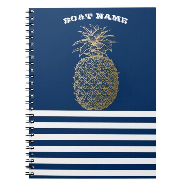 Carnet Ananas d'or Marine marine Bleu rayé (Devant)