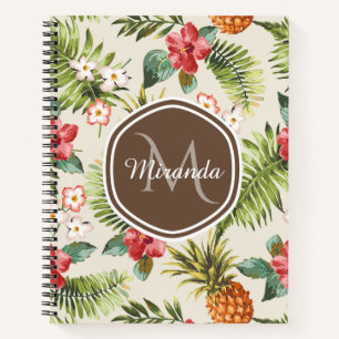 Carnet Ananas tropique exotique Floral Monogramme Brown