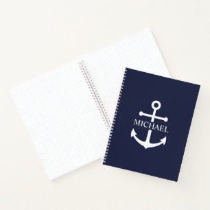 Carnet Ancre bleue marine Nom personnalisé