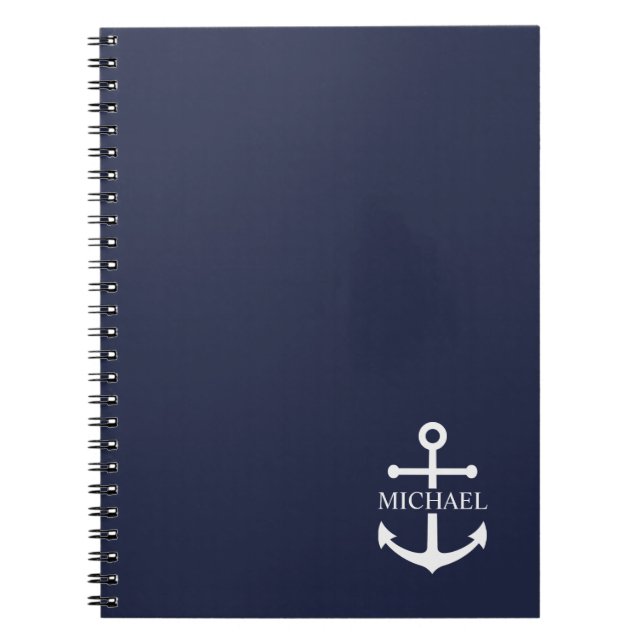 Carnet Ancre bleue marine Nom personnalisé (Devant)