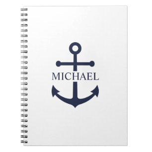 Carnet Ancre bleue marine Nom personnalisé