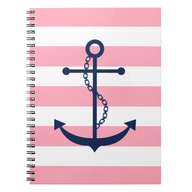 Carnet Ancre bleue sur Motif Pink Stripes (Devant)