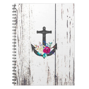 Carnet Ancre de marine rustique de plage et florale audac