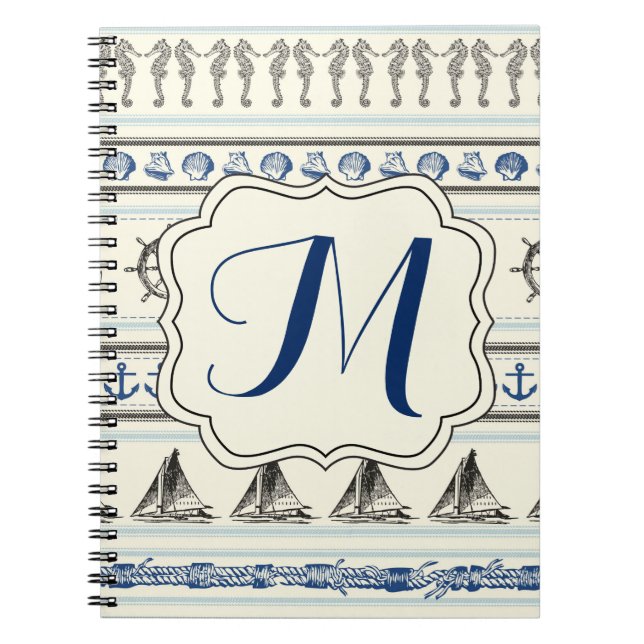Carnet Ancre nautique Corde nautique Monogramme Note Livr (Devant)