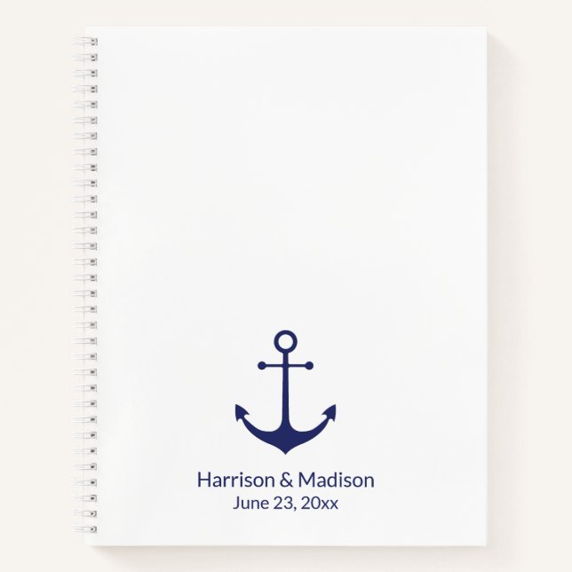 Carnet ancre nautique mariage marine bleu blanc élégant g (Devant)