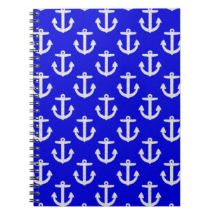 Carnet Ancres blanches sur fond bleu