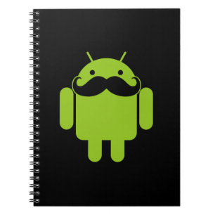 Carnet Android Robot Icon Mustache sur noir