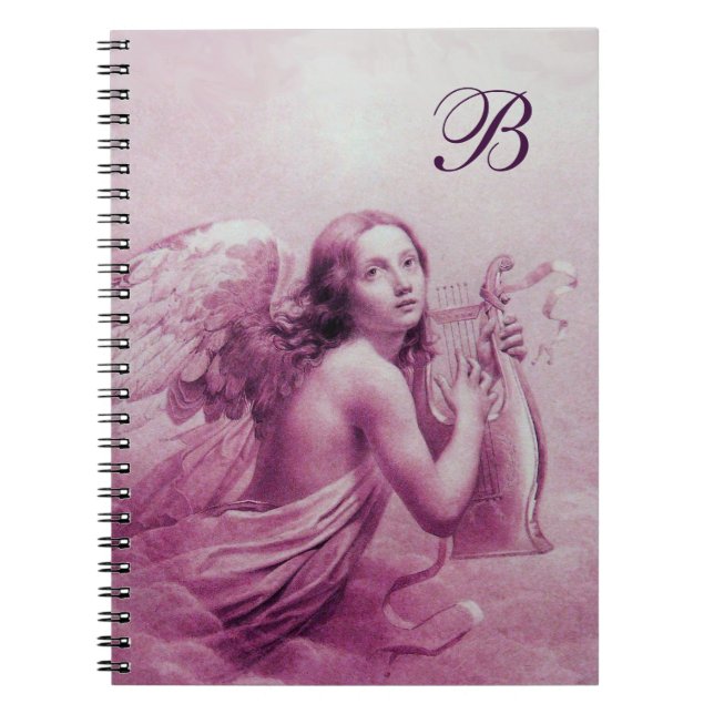 Carnet ANGE JOUER LYRA SUR LES NUAGES Rose (Devant)