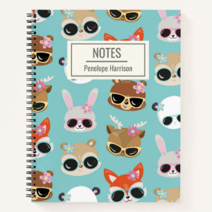 Carnet Animaux Mignons Kawaii Lunettes de Soleil Bleues P