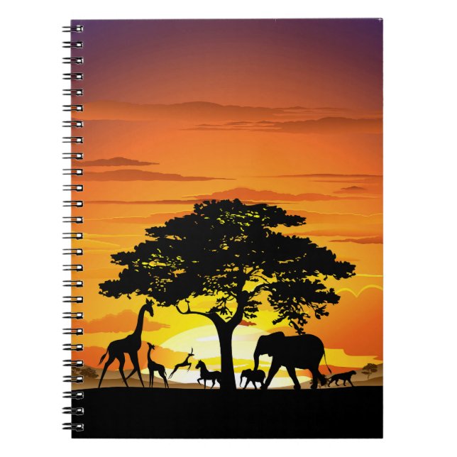 Carnet Animaux sauvages sur le coucher de soleil de la sa (Devant)
