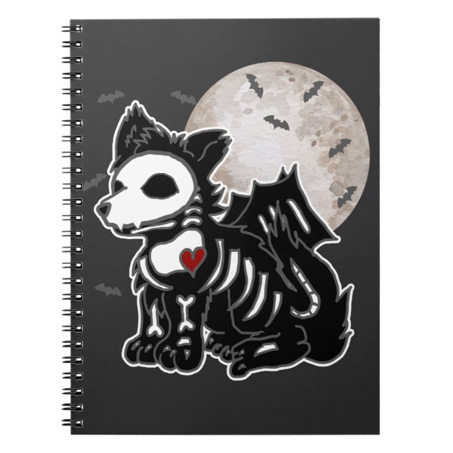 Carnet Anime Wolf Emo Goth Edgy Skeleton Halloween Chien (Devant)