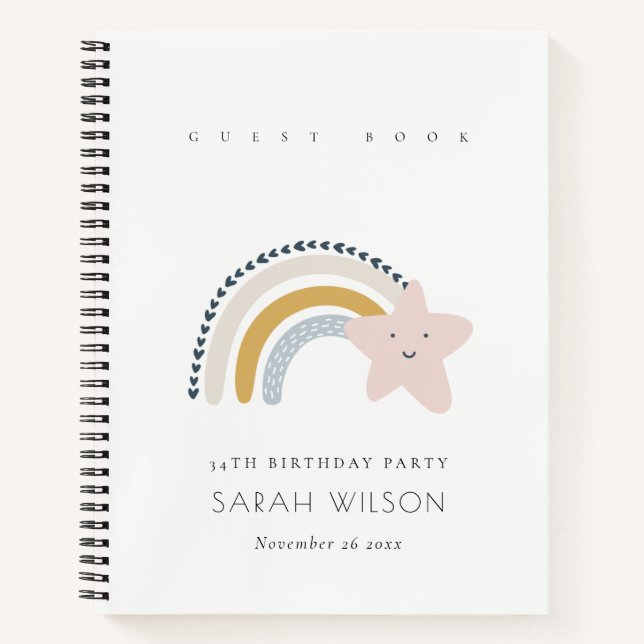 Carnet Anniversaire de enfant ÉLÉGANT BLUE BLUSH RAINBOW  (Devant)