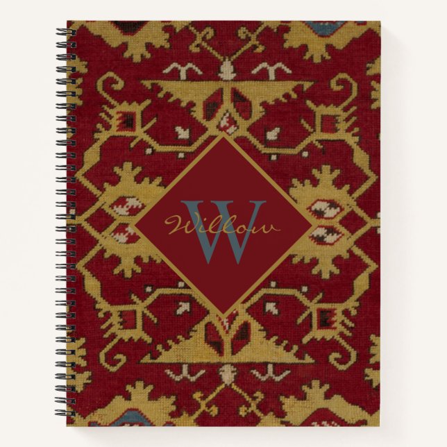 Carnet Antique Monogramme Oriental Perse Motif rouge (Devant)