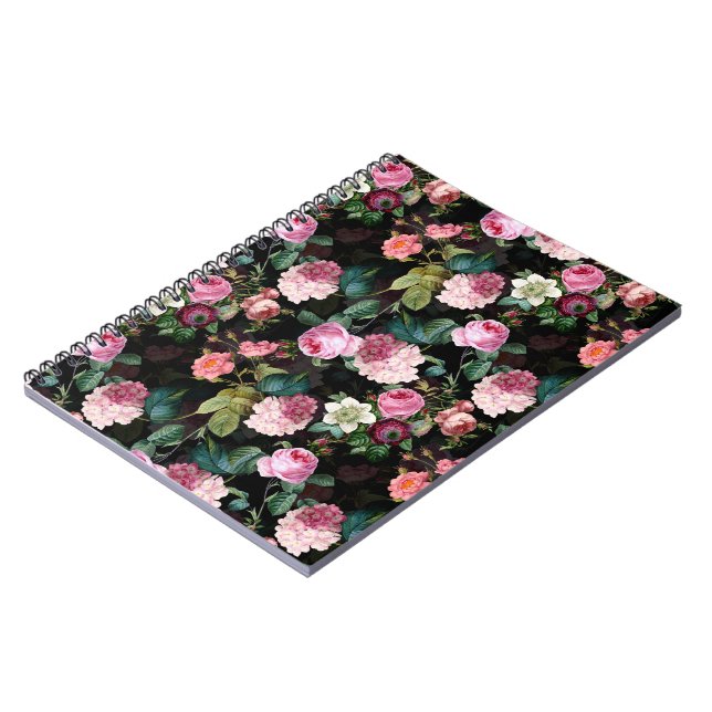 Carnet Antique Nostalgale Redouté Rose Motif noir (Côté gauche)