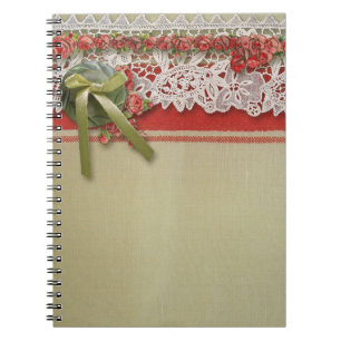 Carnet Antique Rose dentelle Rustique Rouge Victorien Bur