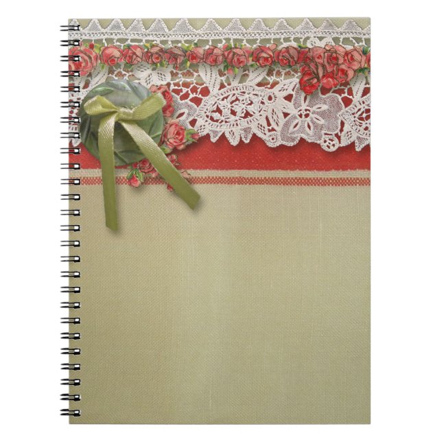 Carnet Antique Rose dentelle Rustique Rouge Victorien Bur (Devant)
