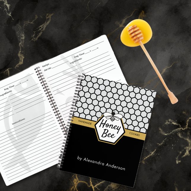 Carnet Apière d'abeille de miel moderne Noir Jaune (Modern Honey Bee Apiary Honeycomb Black Yellow Notebook)