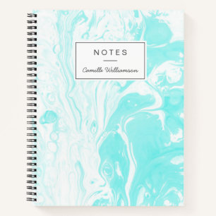Carnet Aqua Bleu Marbre Abstrait Personnalisé