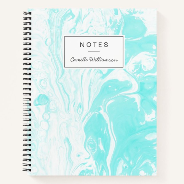 Carnet Aqua Bleu Marbre Abstrait Personnalisé (Devant)