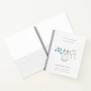 Carnet Aqua Blue Clothesline Boy Baby shower Guestbook
