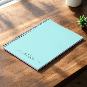 Carnet Aqua Blue Turquoise Moderne Script Girl Monogramme