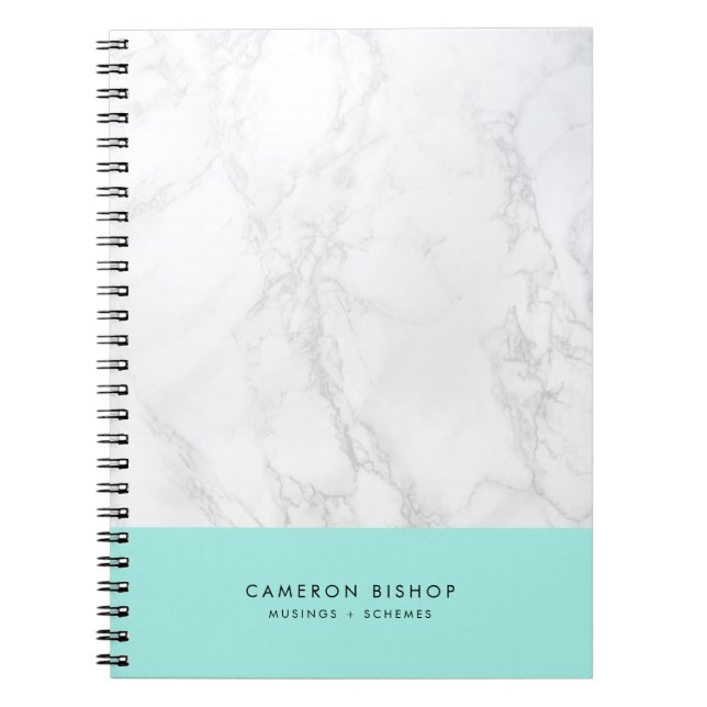 Carnet Aqua et Marbre blanc | Personnalisé moderne (Devant)