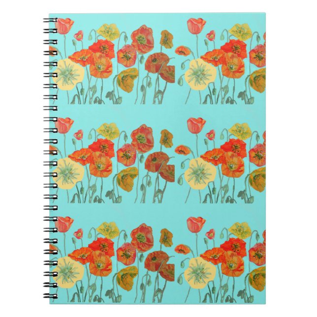 Carnet Aqua Fleurs Florales Pavots Orange Poppy (Devant)