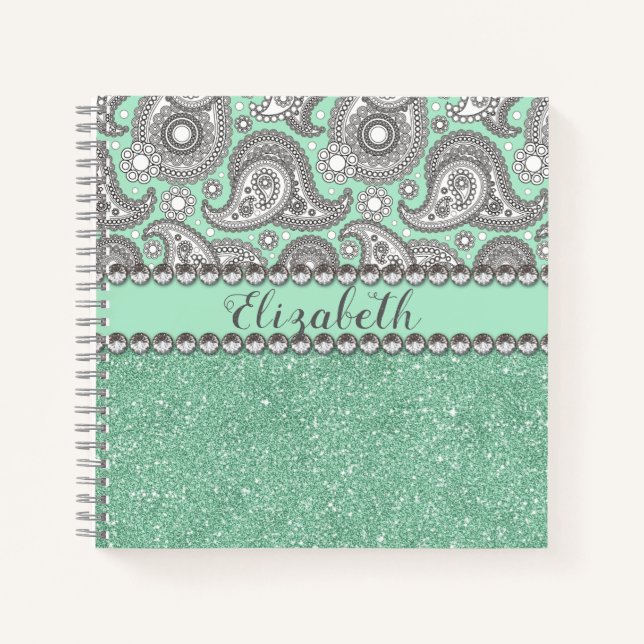 Carnet Aqua Parties scintillant Paisley Rhinestone Person (Devant)