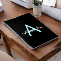 Aqua Teal Blue Script Girly Monogram