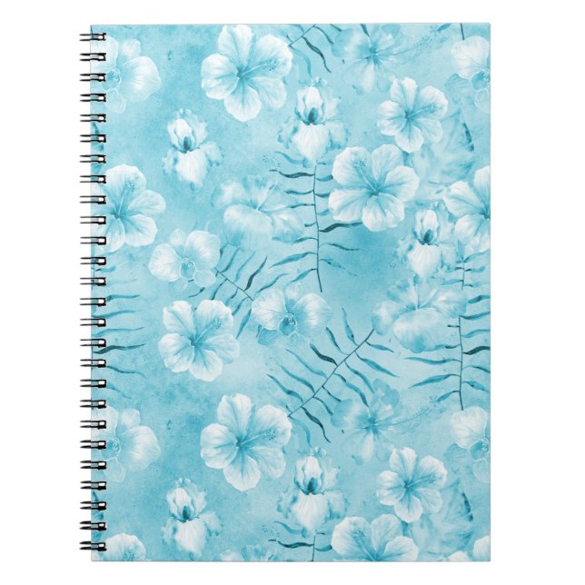 Carnet Aqua tropical Orchidées blanches Hibiscus Floral (Devant)
