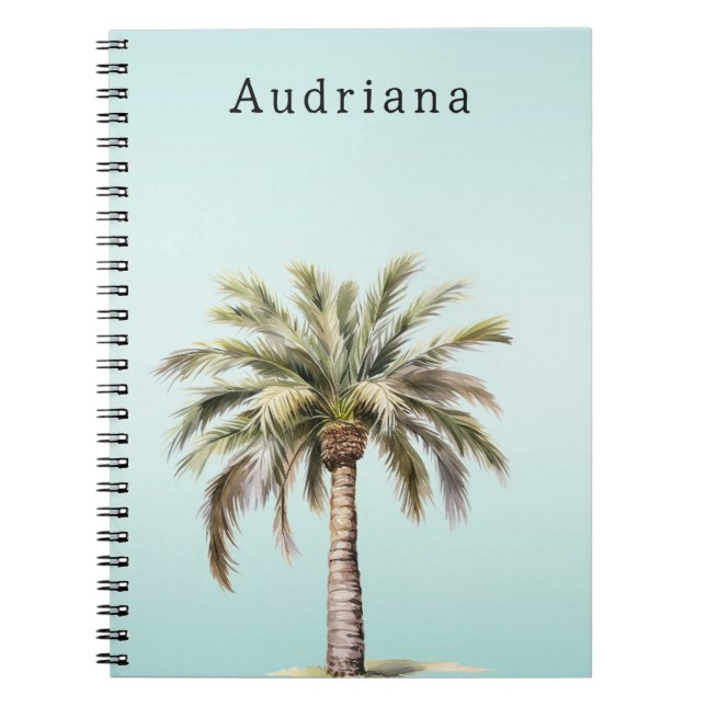 Carnet Aqua Tropical Palm Tree Nom personnalisé (Devant)