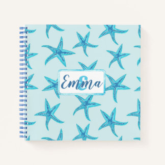 Carnet Aqua-turquoise bleu étoile de mer aquarelle-monogr