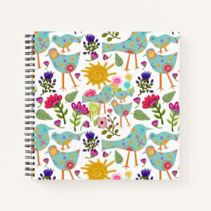 Carnet Aqua Whimsical Birds and Flowers Jour ensoleillé