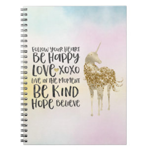Carnet Aqua Yellow Rose Aquarelle Inspirational Unicorne
