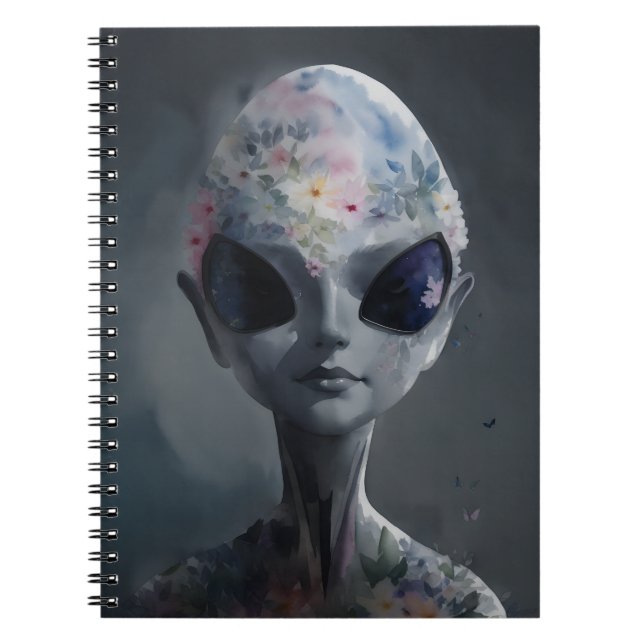 Carnet Aquarelle Alien grise Portrait floral (Devant)