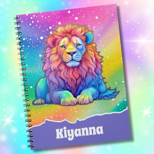 Carnet Aquarelle arc-en-ciel Lion avec Parties scintillan