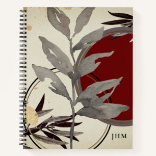 Carnet Aquarelle artistique moderne Feuilles Monogramme