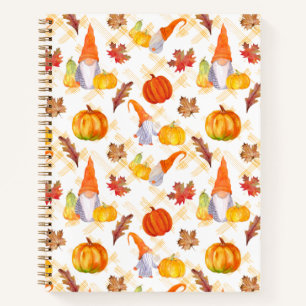 Carnet Aquarelle Automne Gnomes, Citrouille Et Feuille