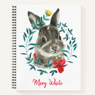 Carnet Aquarelle Baby Rabbit Floral Wreath Personnalisé