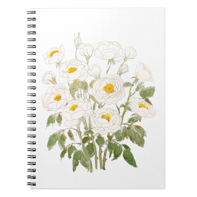 Carnet aquarelle blanche bouquet de rose et encre (Devant)