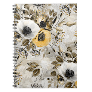 Carnet Aquarelle blanche, fleurs jaunes