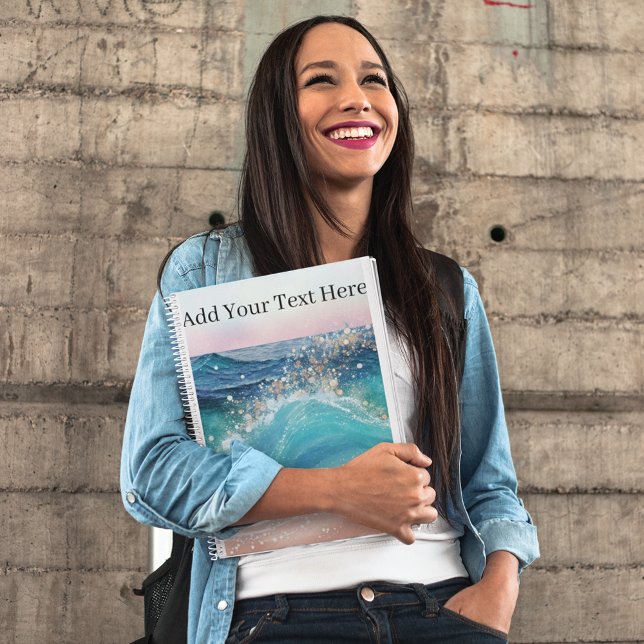 Carnet Aquarelle Bleu Blanc Océan Vague Personnalisée Nom (Créateur téléchargé)