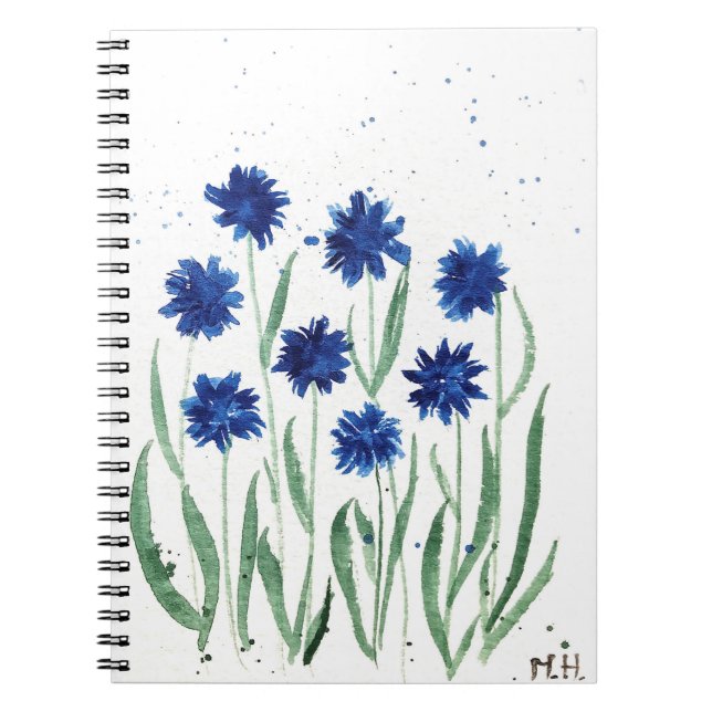 Carnet Aquarelle bleu chic de marine fleur sauvage (Devant)