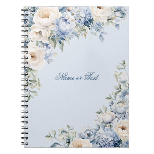 Carnet Aquarelle bleu Dusty Fleurs d'ivoire Feuille Rusti