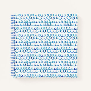 Carnet Aquarelle bleu peinte à la main Motif ondulé