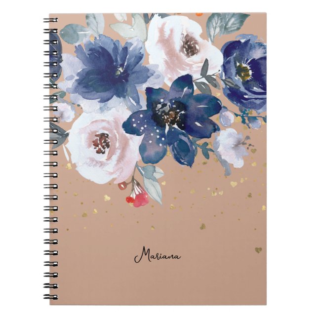 Carnet Aquarelle bleu rose doux Fleur Son personnel (Devant)